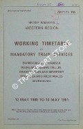 Book cover of Working Timetable of Mandatory Train Services - Section PD - Swindon and Swansea; Awre and Severn Tnl. Jn.; Craven Arms and Newport; Swansea and West Wales, 12 May 1980 to 10 May 1981 by British Railways Western Region